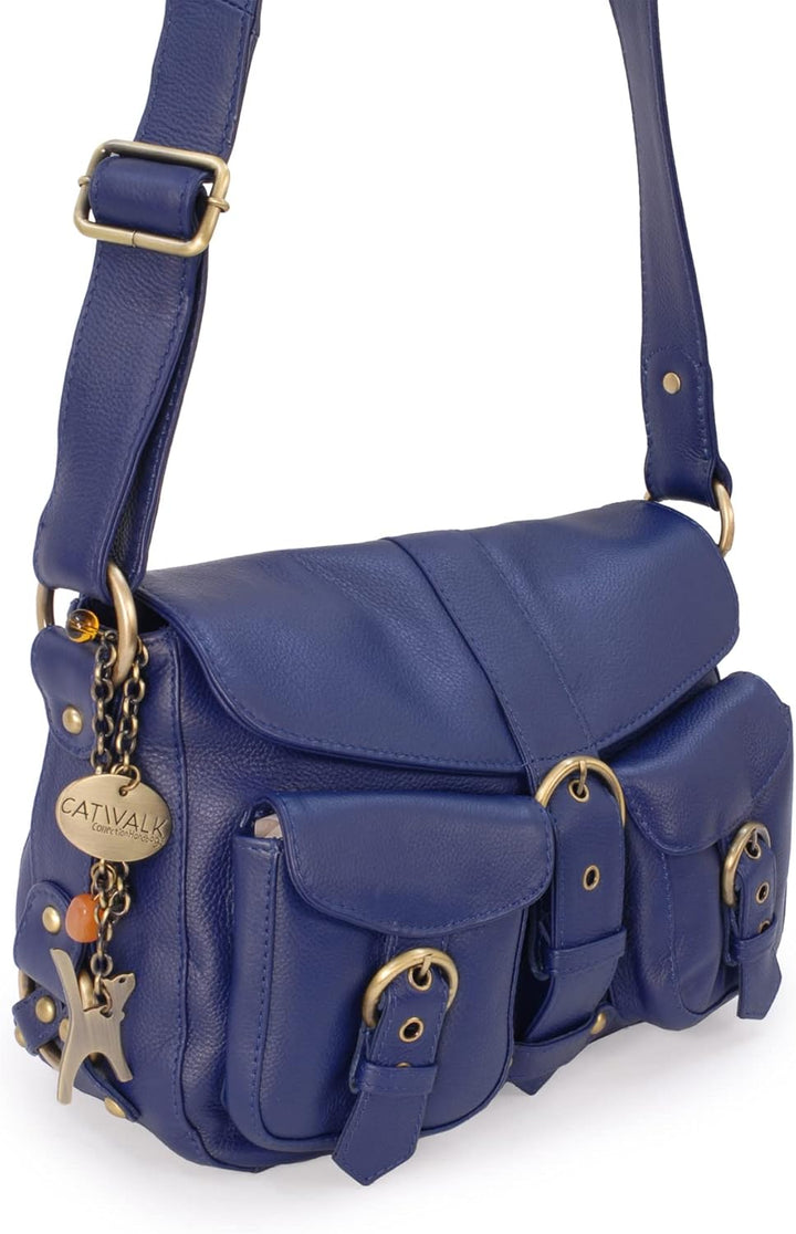 Catwalk Collection Handbags - Leder - Umhängetasche/Schultertasche - LOUISA Blau, Blau