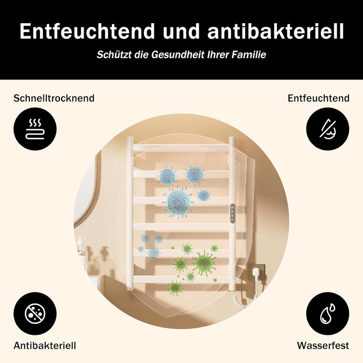 Handtuchheizkörper Elektrisch, Badheizkörper Handtuchhalter, Wählbare Temperatur, Touch Control LED-