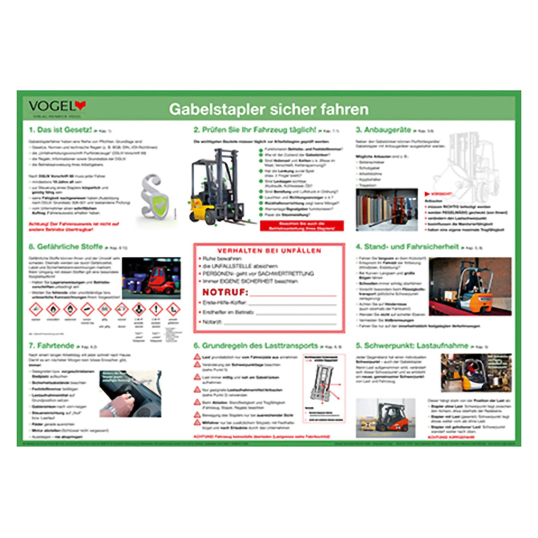 Plakat Gabelstapler sicher fahren Aushang Poster Fahreranweisung Stapler DGUV