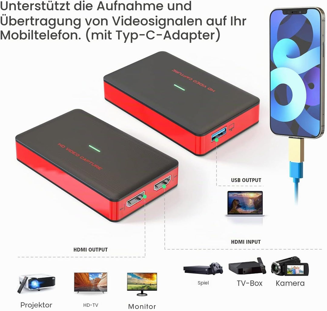 USB 3.0 HD Video Capture Card Full HD 1080P 60FPS Live Streaming Video Recorder Converter Box for Wi