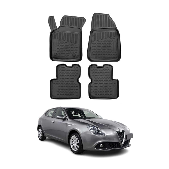 OMAC Gummimatten Fussmatten kompatibel mit Alfa Romeo Giulietta 2010-2020 TPE Schwarz 4X Giulietta 2