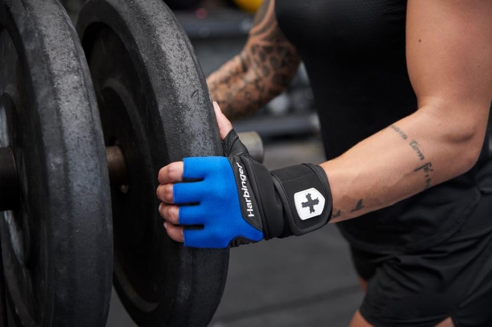 Harbinger Training Grip Wristwrap 2.0 Handschuhe für Gewichtheber, Unisex L Blau, L Blau
