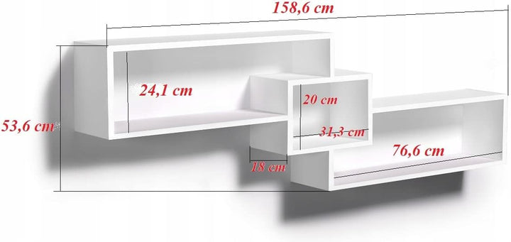 KUBUTKU Dekorativ Wandregal mit 3 Böden 158x53x18 Design Skandinavischer Modern für Wohnzimmer Küche