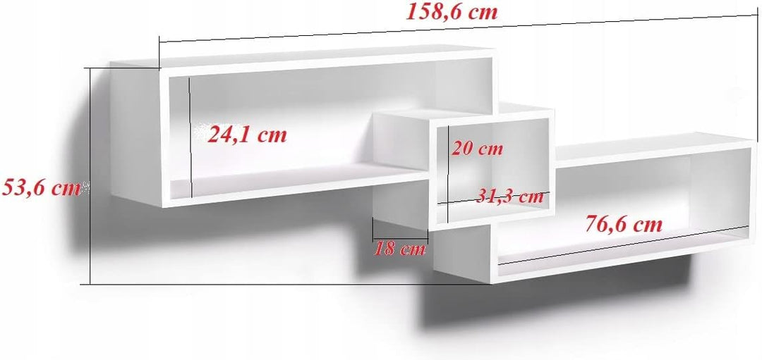 KUBUTKU Dekorativ Wandregal mit 3 Böden 158x53x18 Design Skandinavischer Modern für Wohnzimmer Küche