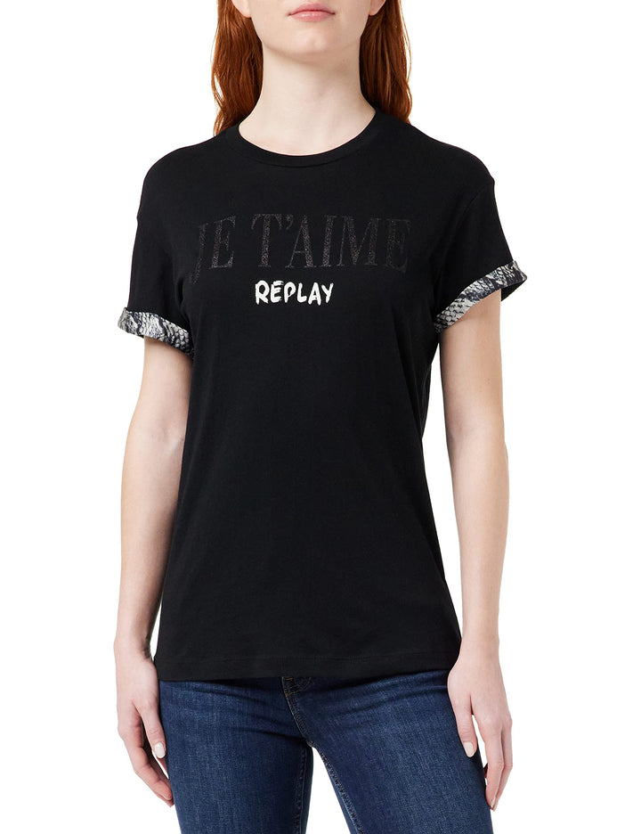 REPLAY Damen T-Shirt, Schwarz (098 Black)