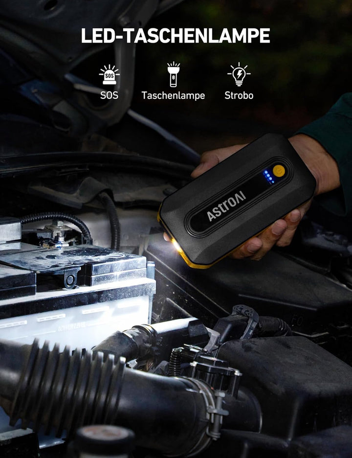 AstroAI B8 Starthilfe Powerbank, Booster Auto Starthilfe für 12V Fahrzeuge (7,0 l Benzin / 5,5 l Die