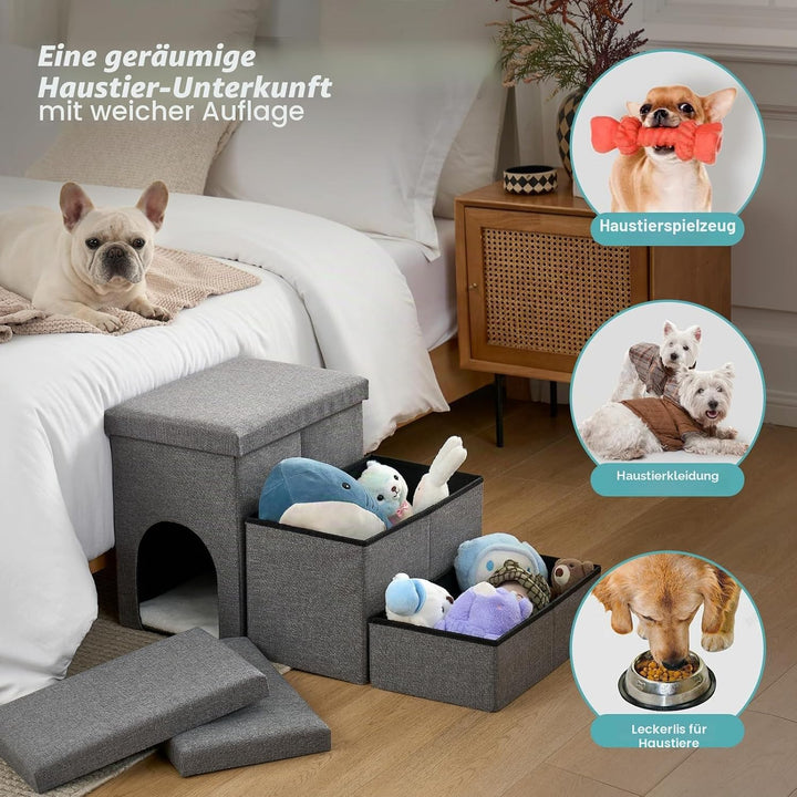 COZY KISS Hundetreppe für Kleine Hunde mit Stauraum und Katzenöffnung, Breite Haustiertreppe Faltbar