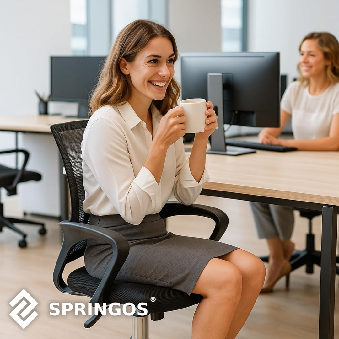 SPRINGOS Drehstuhl Bürostuhl verstellbar mit Mikroschnellgewebe, ergonomischer Lendenstütze, chromie