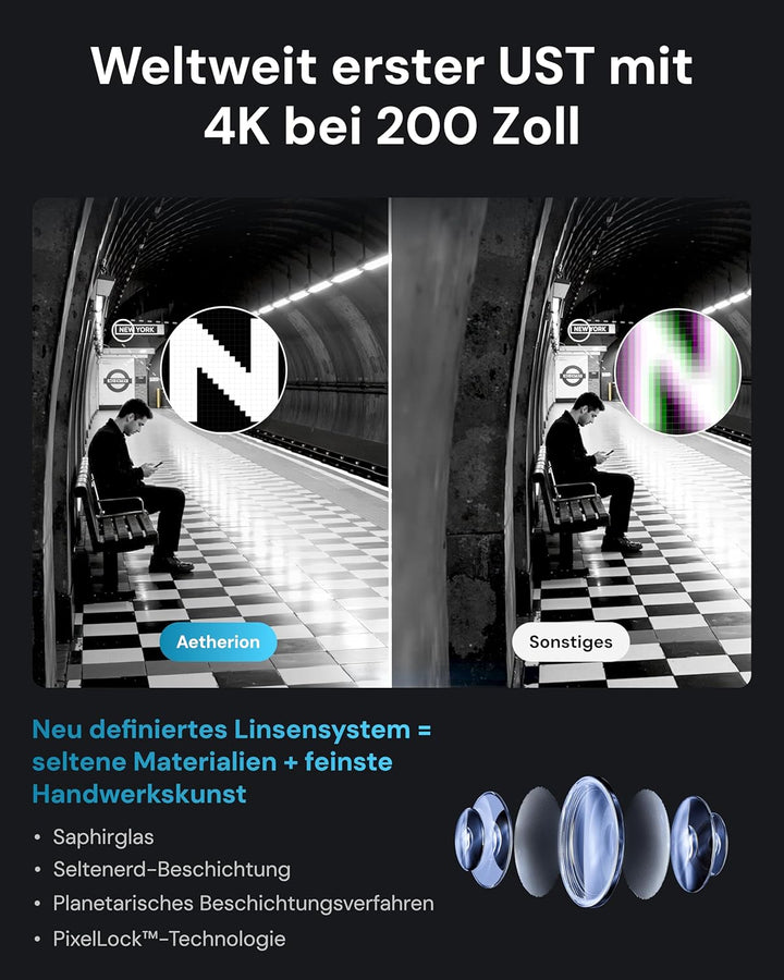 AWOL Aetherion Max Ultrakurzdistanz Beamer 4K RGB, 3300 ISO-Lumen, 6.000:1 Nativkontrast,PixelLock T