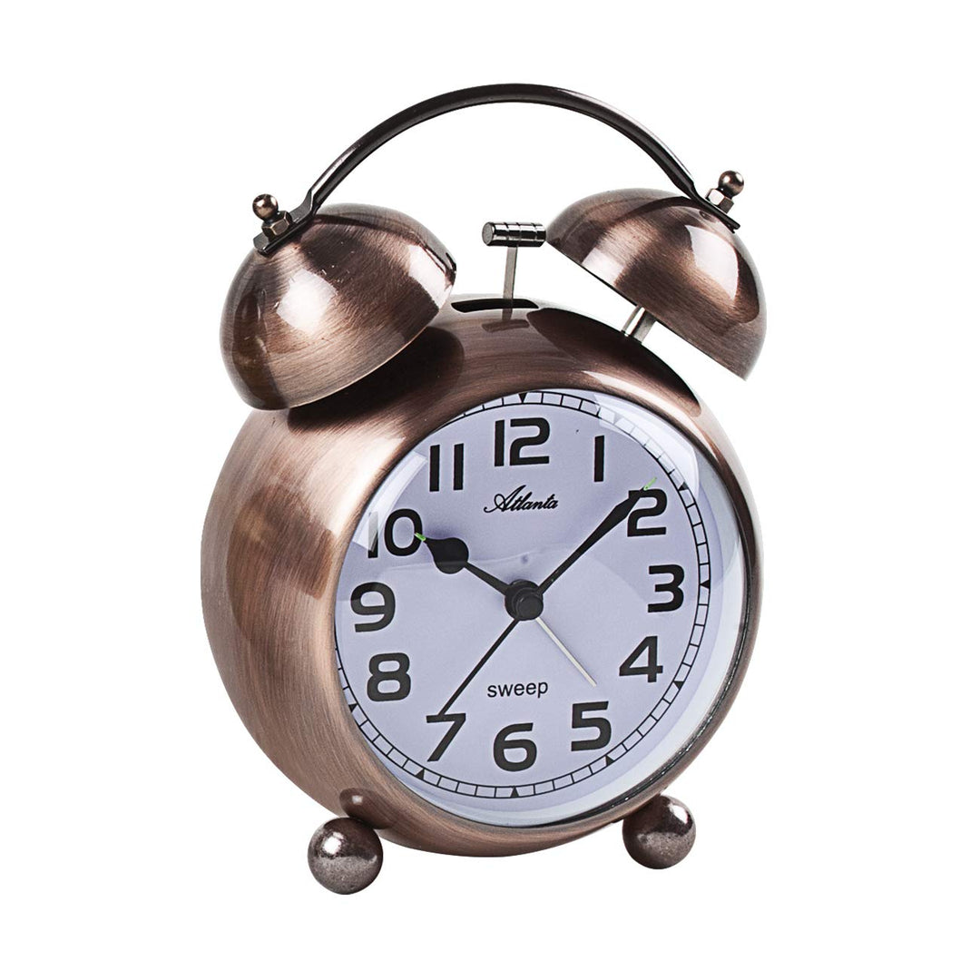 Atlanta Glockenwecker Quarz ohne Ticken lauter Glocken Alarm Licht Retro Kupfer - 2102-18