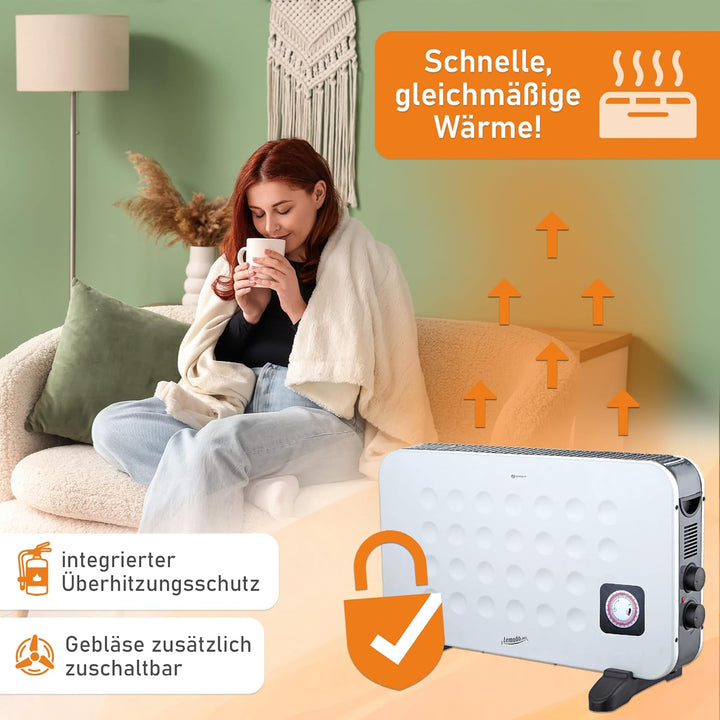 LEMODO mobile Elektroheizung - energiesparende Konvektor Heizung - Elektrische Heizung mit 2 Leistun