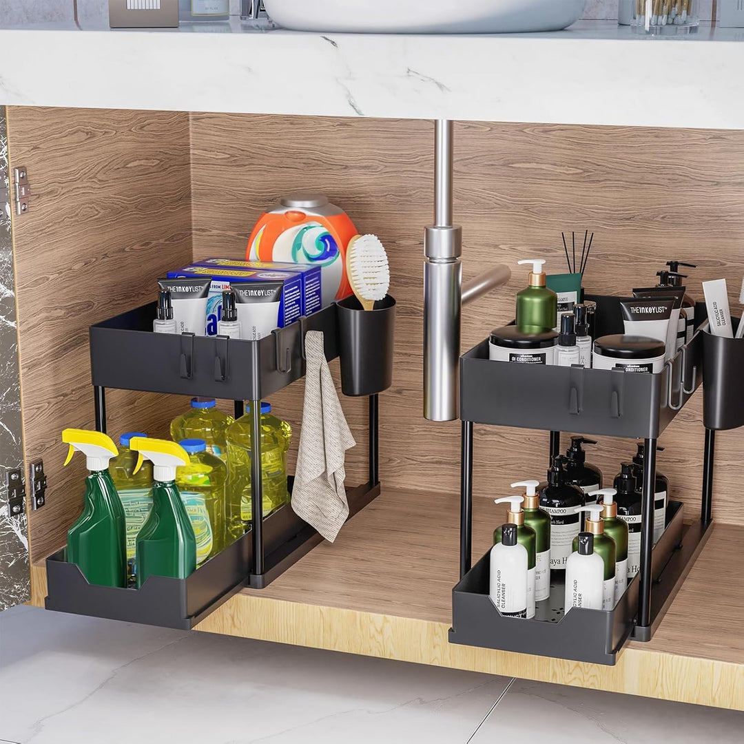 Puricon Unter Waschbecken Regal, 2 Etagen Standregal Küche Arbeitsplatte Regal Organizer, Mehrfunkti