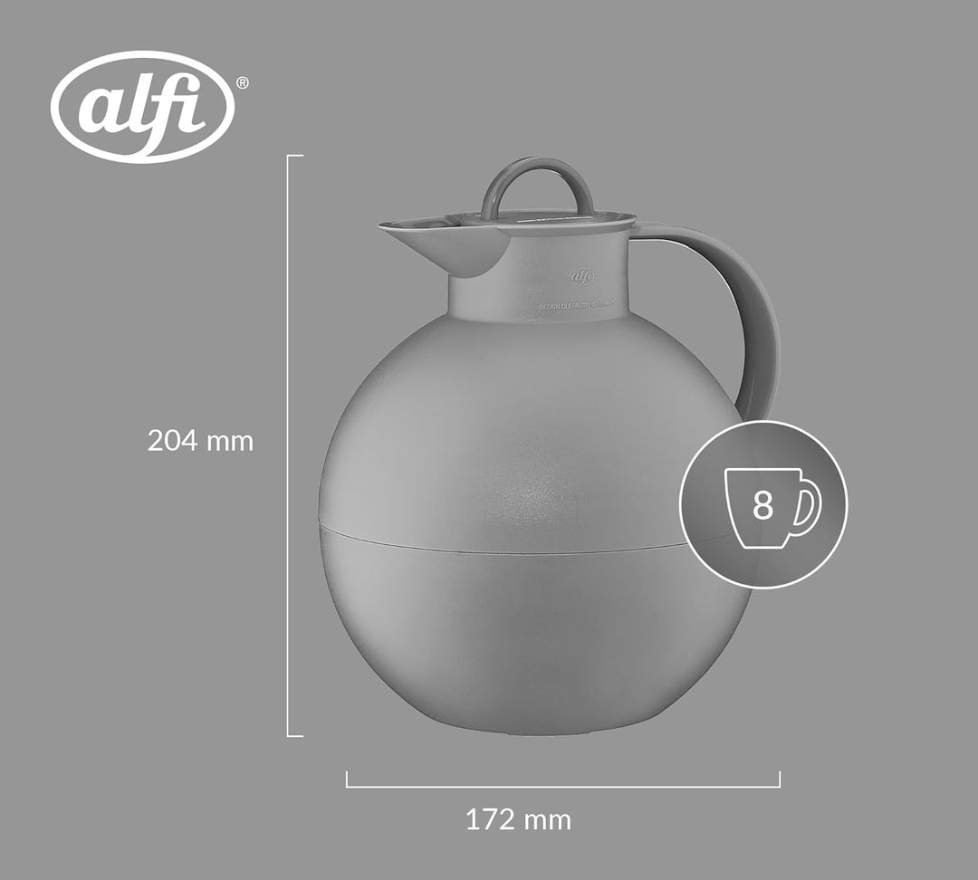 alfi KUGEL 0,94l, graphite grey mat, Kunststoff-Isolierkanne mit hygienischem Hartglaseinsatz, Drehv