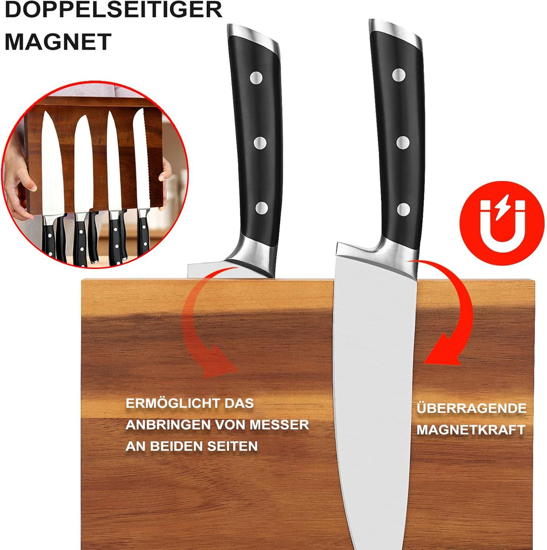 Messerblock Magnetisch, Doppelseitiger Starker Magnetischer Messerhalter Aus Holz– Universal Küchenm