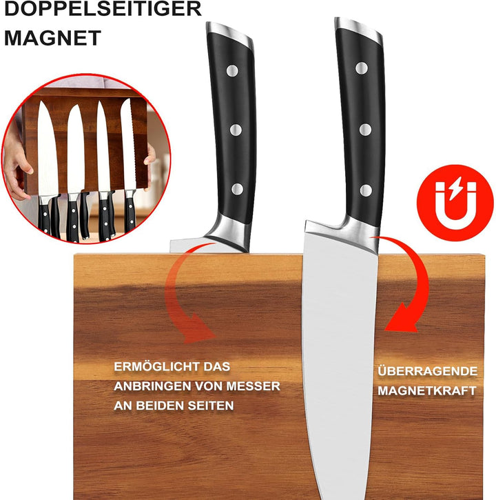Messerblock Magnetisch, Doppelseitiger Starker Magnetischer Messerhalter Aus Holz– Universal Küchenm