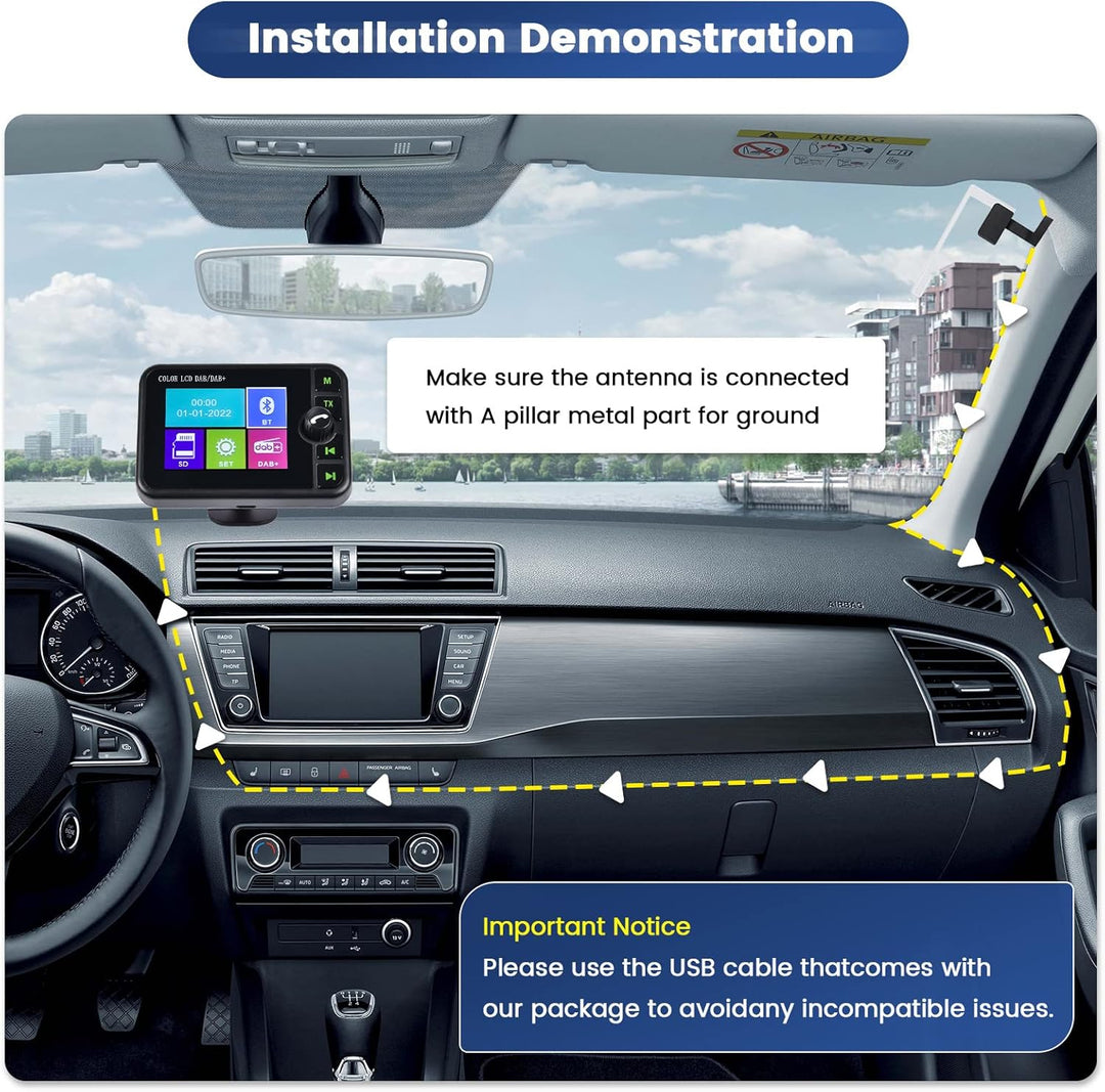 Hikity DAB/DAB+ Radio Adapter für Autoradio/Hausgebrauch, 2,4" LCD Tragbares Autoradio DAB mit FM Tr