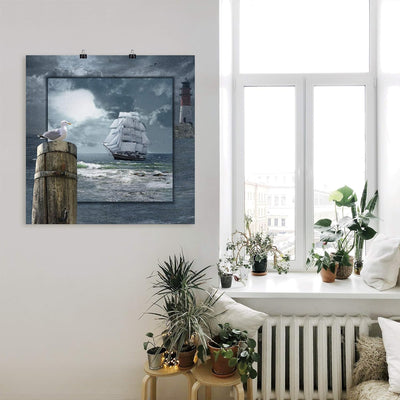 ARTland Poster Kunstdruck Wandposter Bild ohne Rahmen 70x70 cm Meer Küste Maritim Schiff Segelschiff