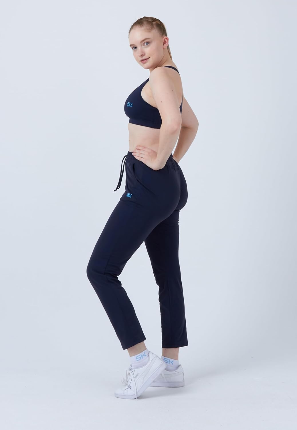 Sportkind Mädchen &amp; Damen Tennis, Fitness, Sport Trainingshose lang mit Taschen, atmungsaktiv M Navy