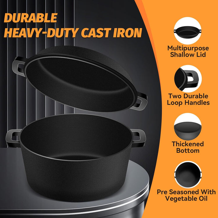 NZQXJXZ Gusseisen Topf Dutch Oven 26cm, Brotbacktopf mit Deckel zum Brotbacken, 2-in-1 Brotbackform