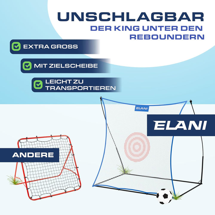 ELANI - Rebounder für Fussball - Spass für die ganze Familie - extra Grosses Netz mit Zielscheibe -