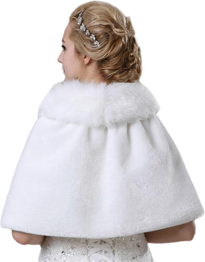 Lifup Damen Brautzusatz Stola Winter Warme Kunstpelz Poncho Hochzeit Abend Kap Einheitsgrösse Weiss,