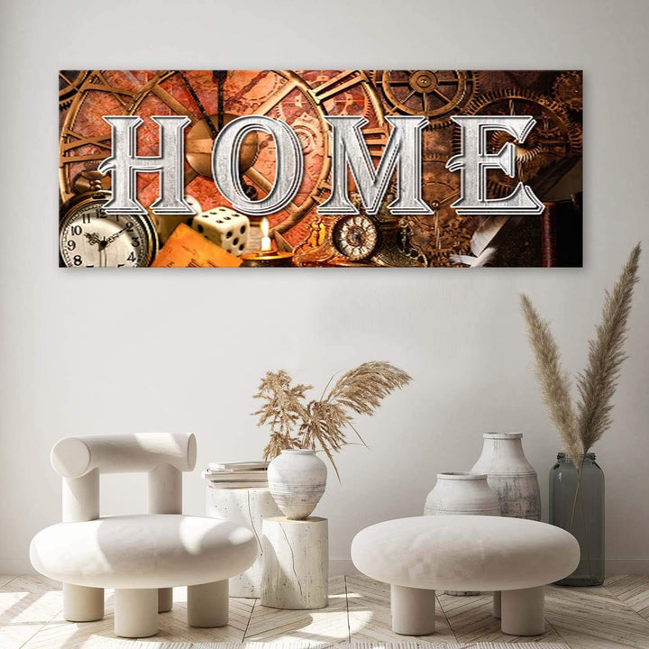 Feeby Vlies Leinwandbild Rustikal Zeit Kerze Uhren Getriebe 120x40 cm Druckbild Wandbild Wanddekorat