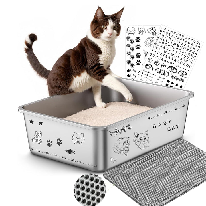 Lohofrnny Edelstahl Katzenklo, 50×35×20cm Grosse XXL Katzentoilette aus Edelstahl, Katzenklo Geruchs