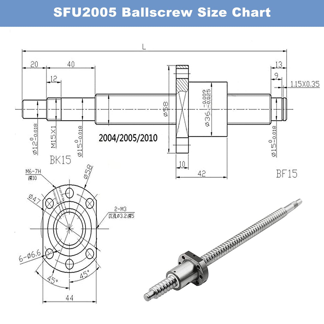 CNCMANS SFU2005 Kugelumlaufspindel, SFU2005 800mm Edelstahl Ball Screw Gewindespindel mit Bearbeitet