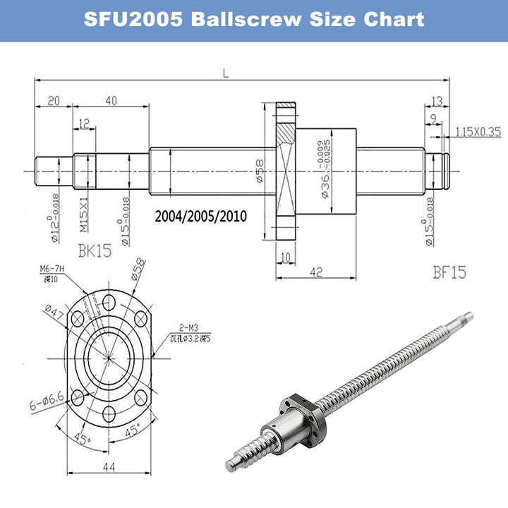 CNCMANS SFU2005 Kugelumlaufspindel, SFU2005 800mm Edelstahl Ball Screw Gewindespindel mit Bearbeitet