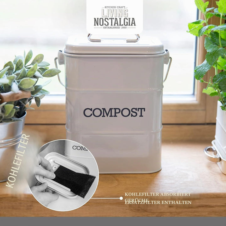 KitchenCraft Living Nostalgie Küche Kompostbehälter, Metall, 16,5 x 12 x 24 cm, Französisch Grau Gra