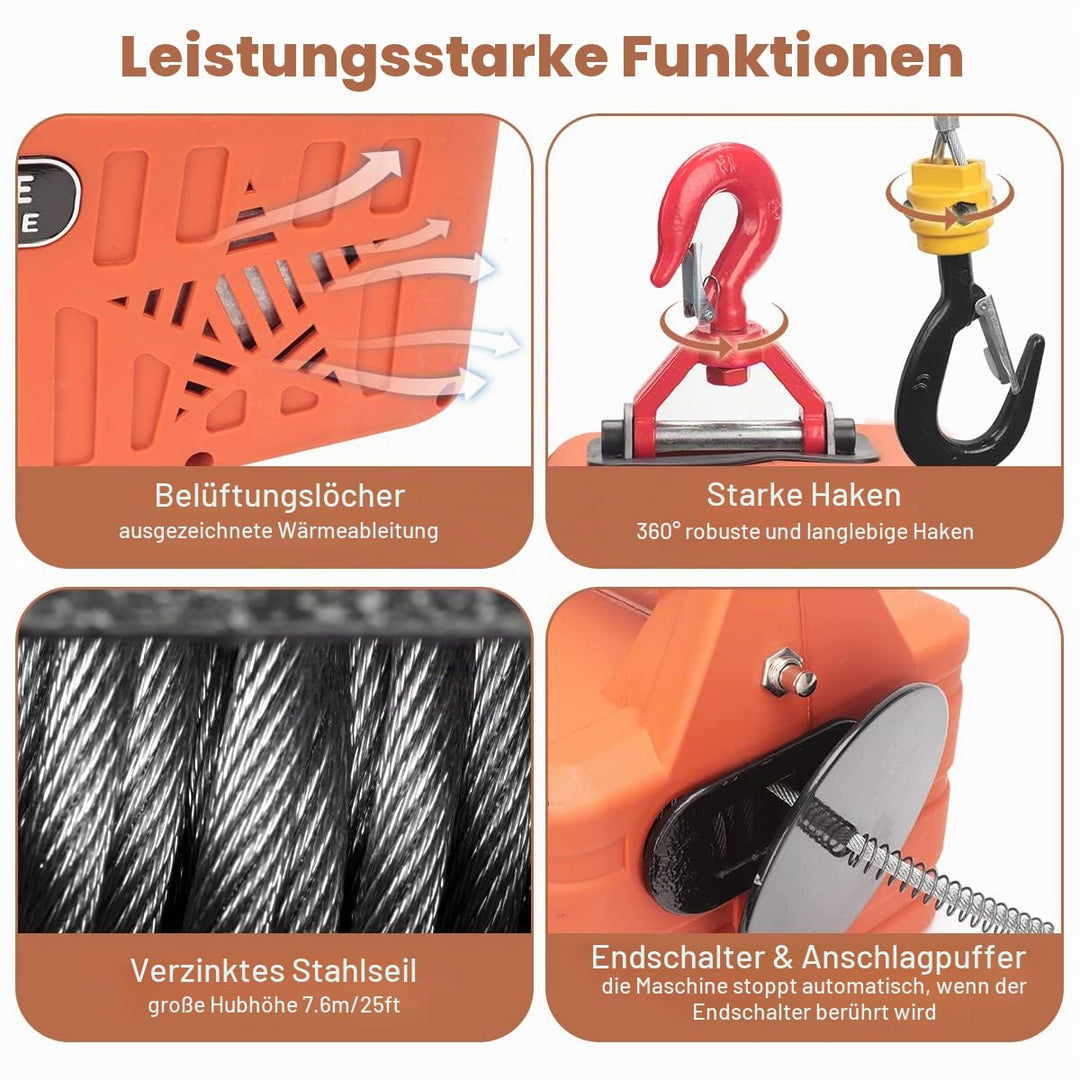 BriSunshine 3 in 1 Elektrische Seilwinde 500KG,1500W Elektrischer Seilzug Tragbarer Winden Hebezeuge