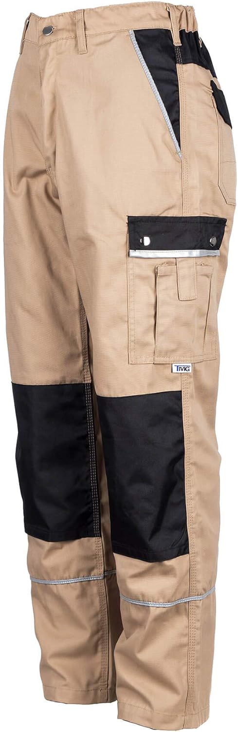 TMG® Lange Arbeitshose für Herren, Bundhose/Cargohose mit Kniepolstertaschen, Khaki 78