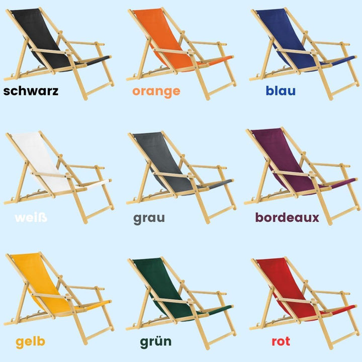 Holz Sonnenliege Strandliege Liegestuhl aus Holz 3 Stufen Klappbare Gartenliege mit Armauflagen grau