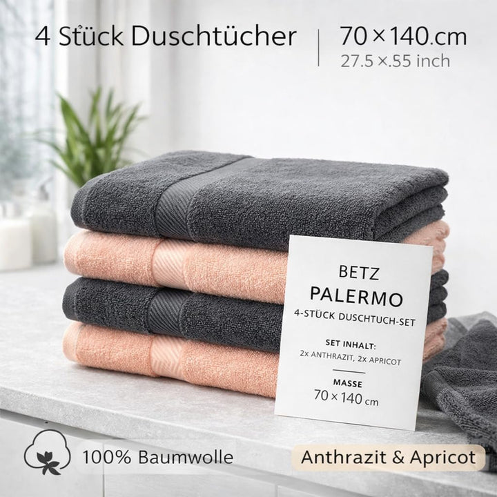 Betz 4 Stück Duschtücher Set Duschtuch Duschhandtuch Strandlaken Badetuch Palermo 100% Baumwolle Grö
