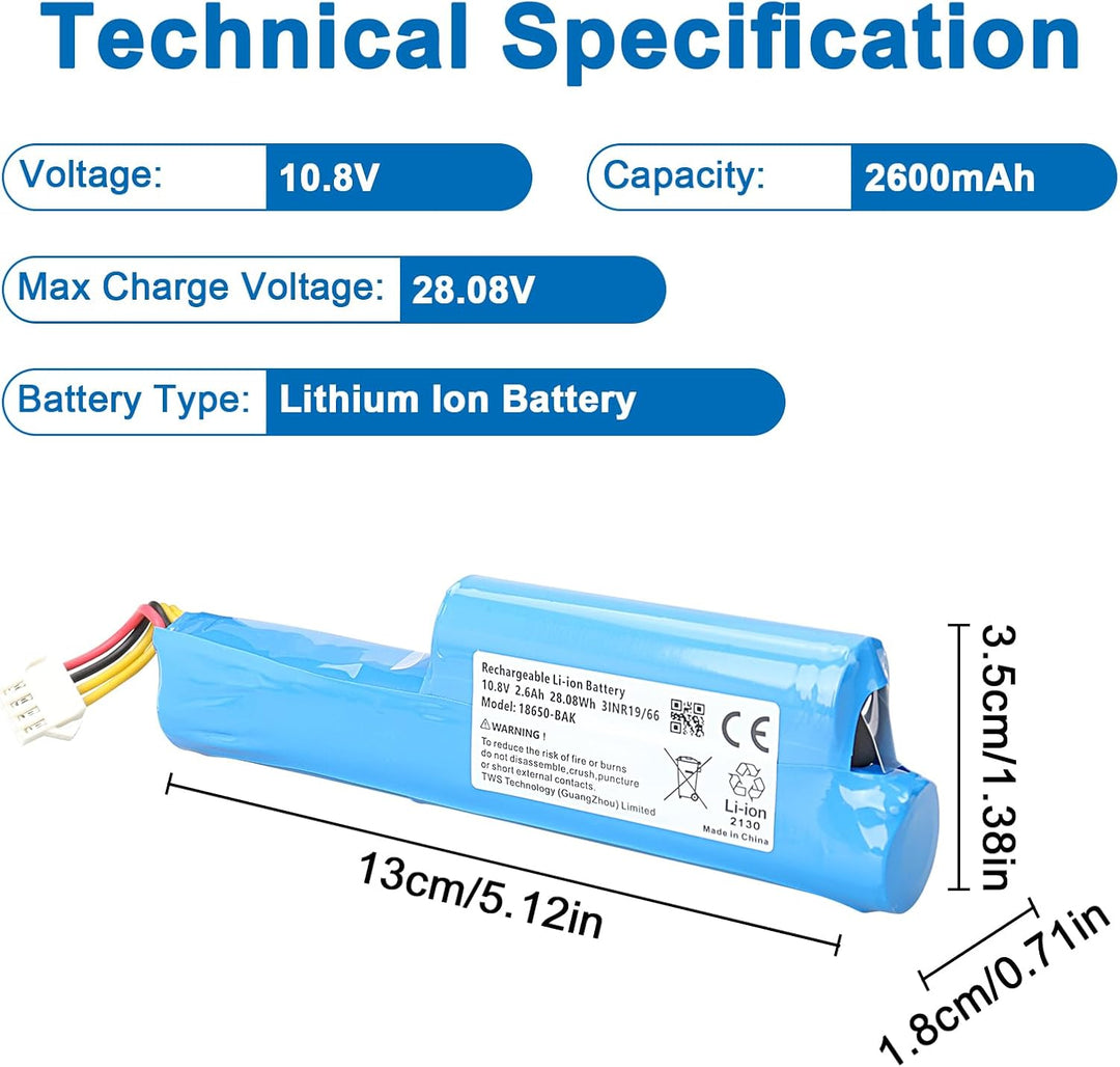 MXJFYY 10,8 V 2600 mAh 28,08 Wh Li-Ionen-Staubsauger-Ersatzakku, kompatibel mit Vileda VR 102, VR On
