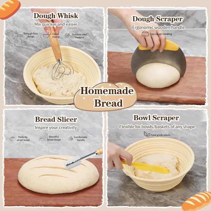 Gärkörbchen,Sauerteig Starter Set,2 Silikon Gärkörbe Rund und Oval,Brot Backen Zubehör,Gärkorb Brot