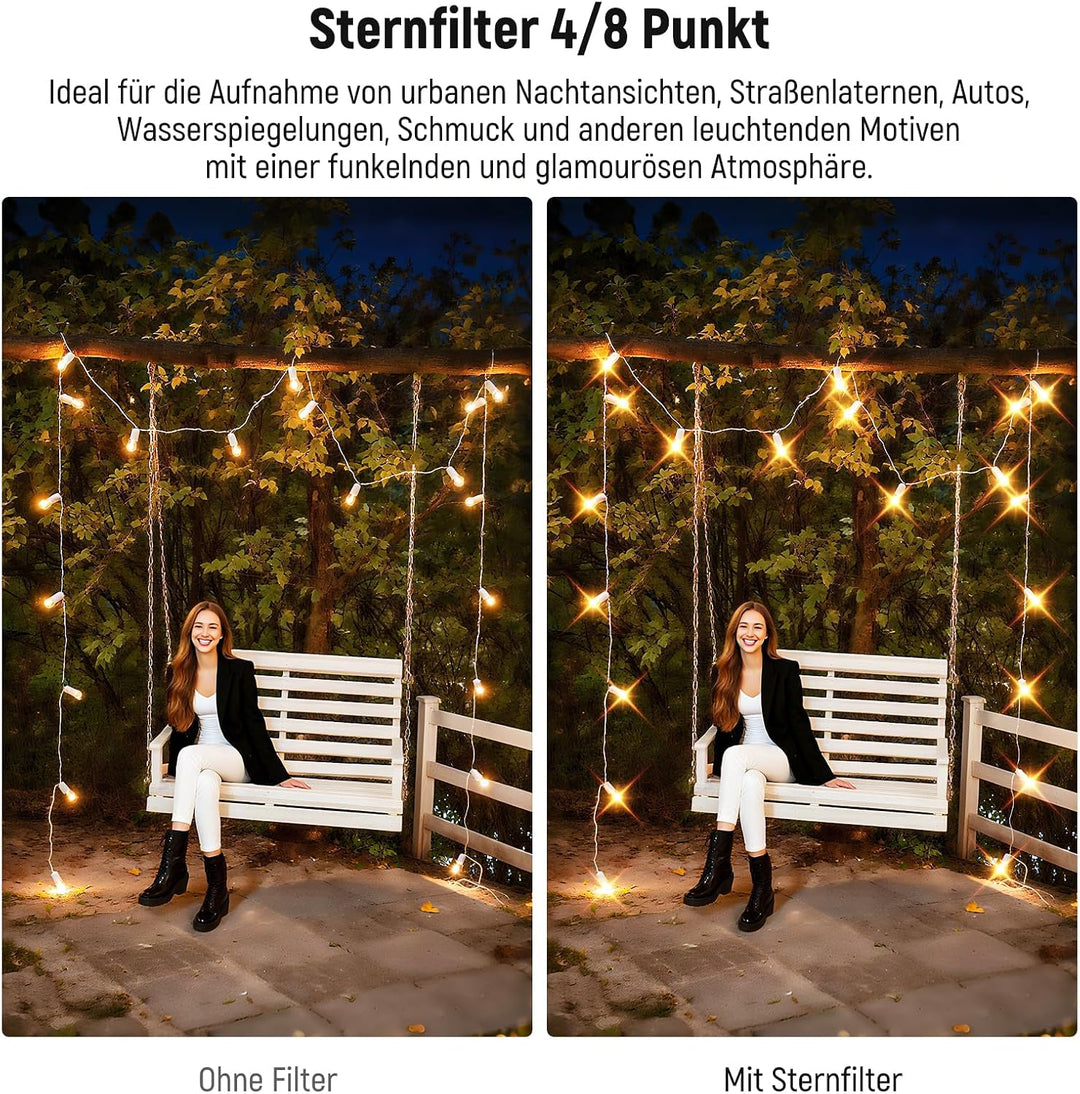 NEEWER 72mm Sternfilter 4/8 Punkte, Verstellbarer Star Filter, mehrfach beschichteter drehbarer Kreu