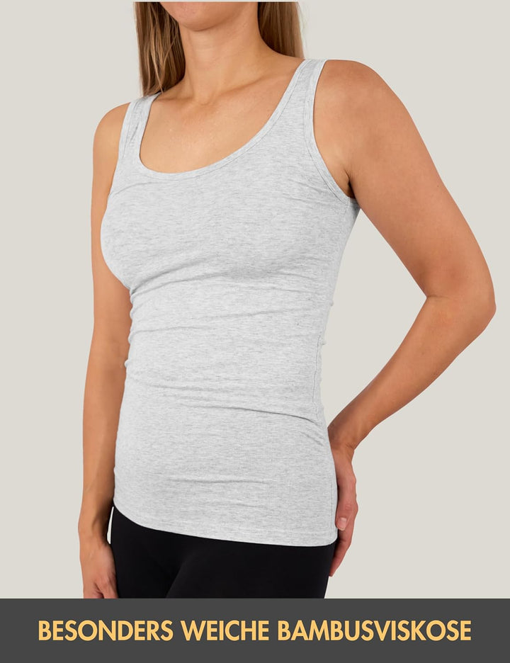 Basic Treasure 3er-Pack Unterhemden Damen, Spaghettiträger Top Damen, Premium Bambus Unterhemd Damen