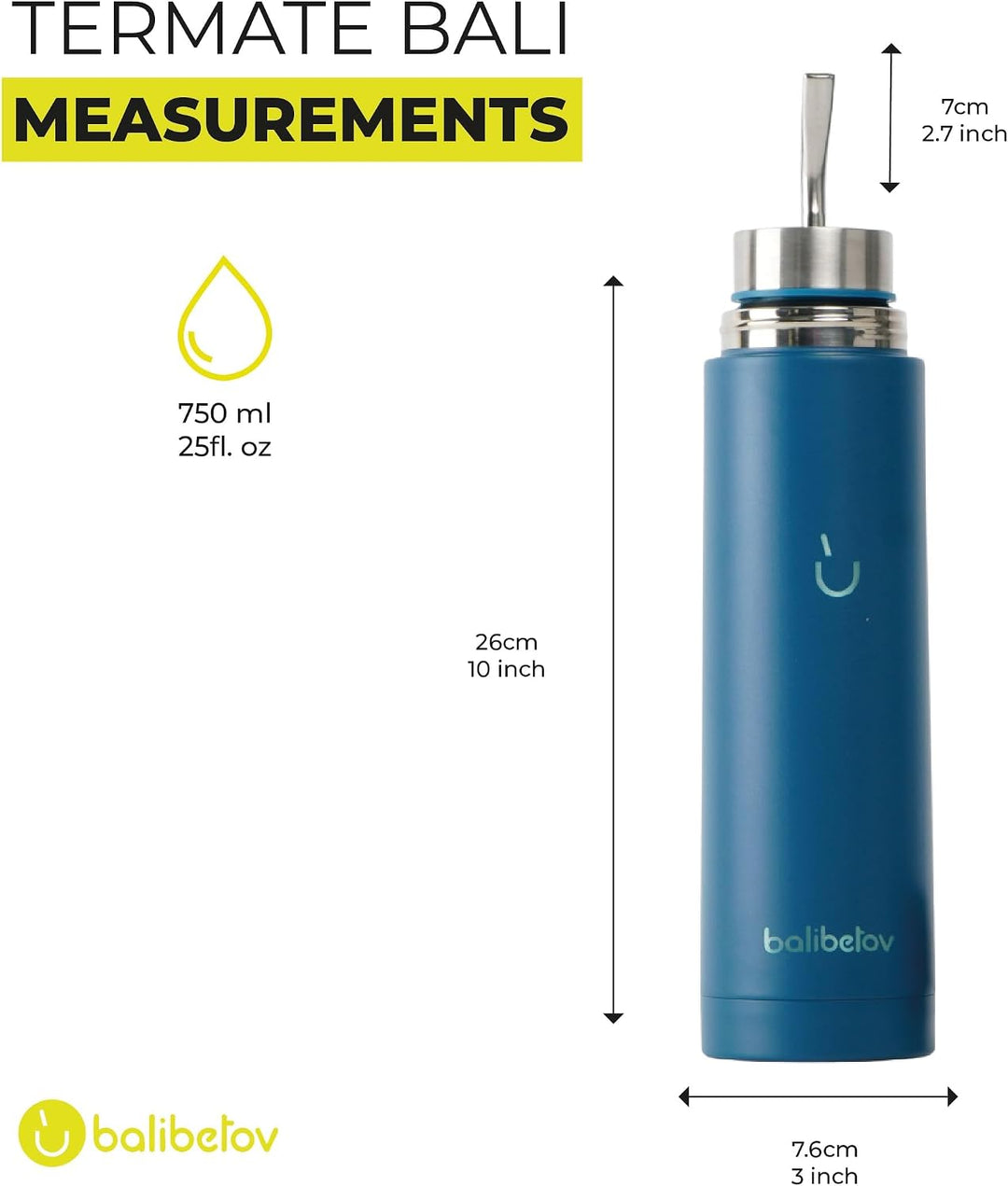 BALIBETOV 750 ml Selbstbedienende Yerba Mate Flasche – Auto-Cebante Mate-Becher – Doppelwandig Vakuu