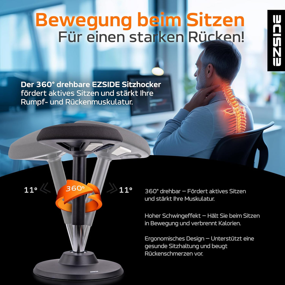 EZSIDE: Höhenverstellbarer Bürohocker, Ergonomischer Arbeitshocker gegen Rückenschmerzen & Verspannu