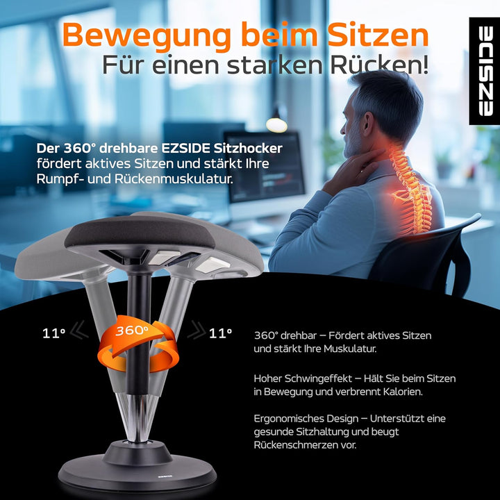 EZSIDE: Höhenverstellbarer Bürohocker, Ergonomischer Arbeitshocker gegen Rückenschmerzen & Verspannu
