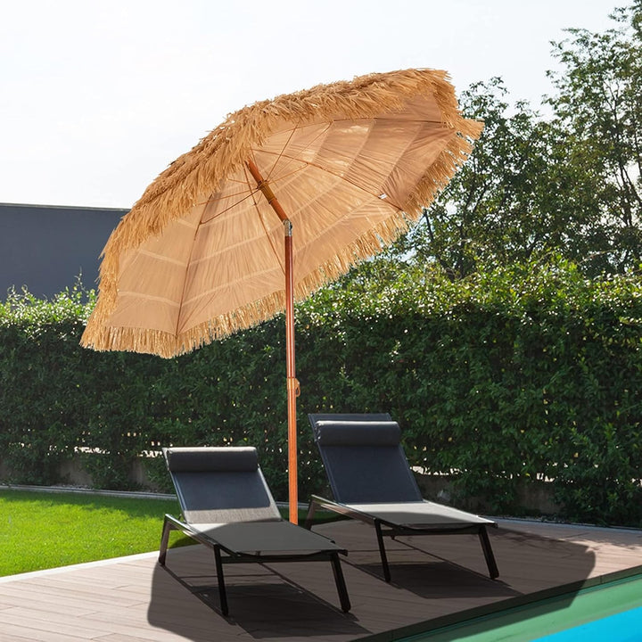 GOPLUS Sonnenschirm Hawaii, Ø 175 cm Sonnenschirm Stroh um 30° knickbar, Strandschirm mit PP-Stroh &amp;