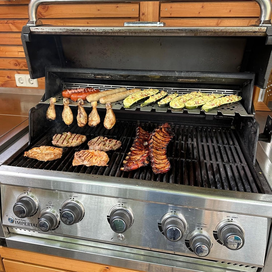 Grillrost.com Das Original Edelstahl Multistation | Warmhalterost für Broil King Baron/Regal/Imperia