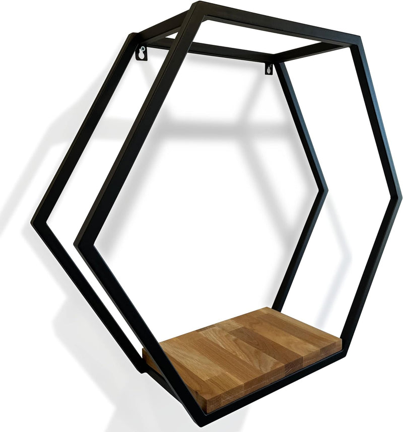 FLEXISTYLE Metall Hexagon Wandregal 60 cm XXL, Schwarz, Europäische Hexagon geometrische Linie Desig