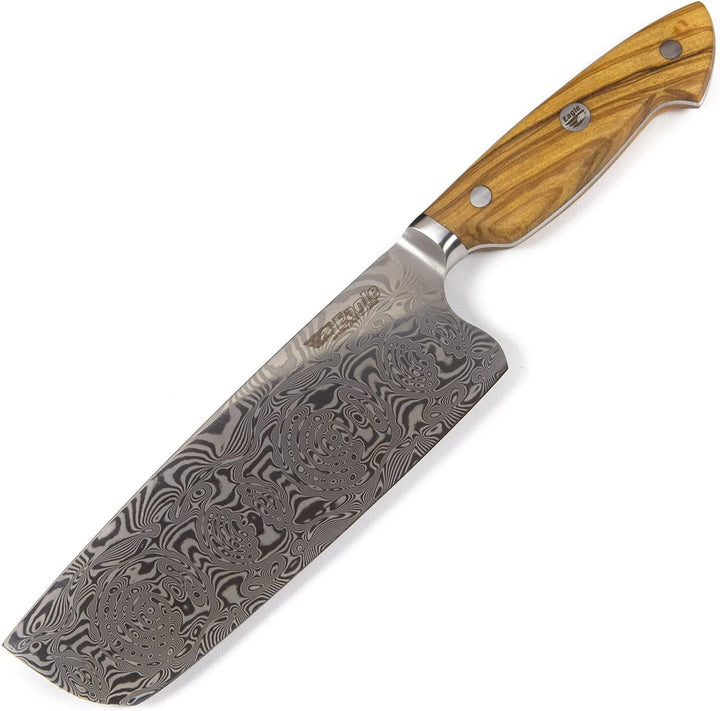Eagle U-Grip - Nakiri-Messer 18 cm - Voll-Damaststahl 108 Lagen/Heftschalen: Olivenholz aus Süditali