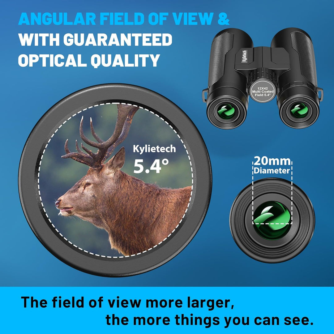 Fernglas Kylietech 12X 42 für Erwachsene, Wasserdicht Hochleistungs Ferngläser mit Tragegurt, Traget