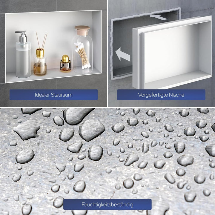 VILSTEIN Wandnische Dusche 30x30 cm [ROSTFREI] - Randlose Duschnische - Wandnische Weiss - Einbaureg