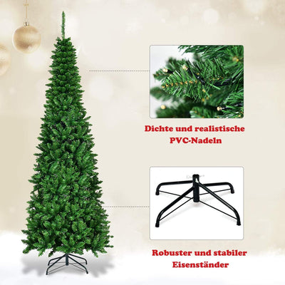 COSTWAY 135/200/225cm Bleistift Weihnachtsbaum mit warmweissen LED-Leuchten, künstlicher Tannenbaum