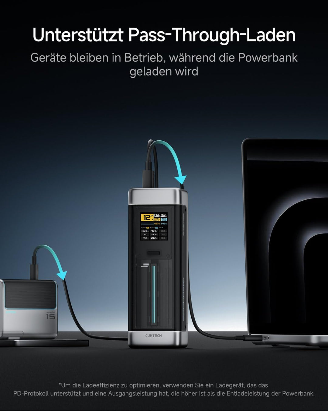 CUKTECH 20 Powerbank, 140W Power Bank 25.000mAh(5S1P) mit 3 Anschlüsse, PD3.1 externer Akku mit Digi