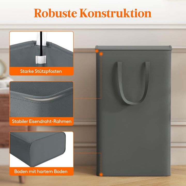 Lifewit 65L Wäschekorb Schmal mit Deckel, Wäschekorb Waschenkorbe Faltbar Klein, Wäschesammler mit G